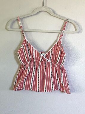 Roxy Red and White Striped V-Neck Crop Top